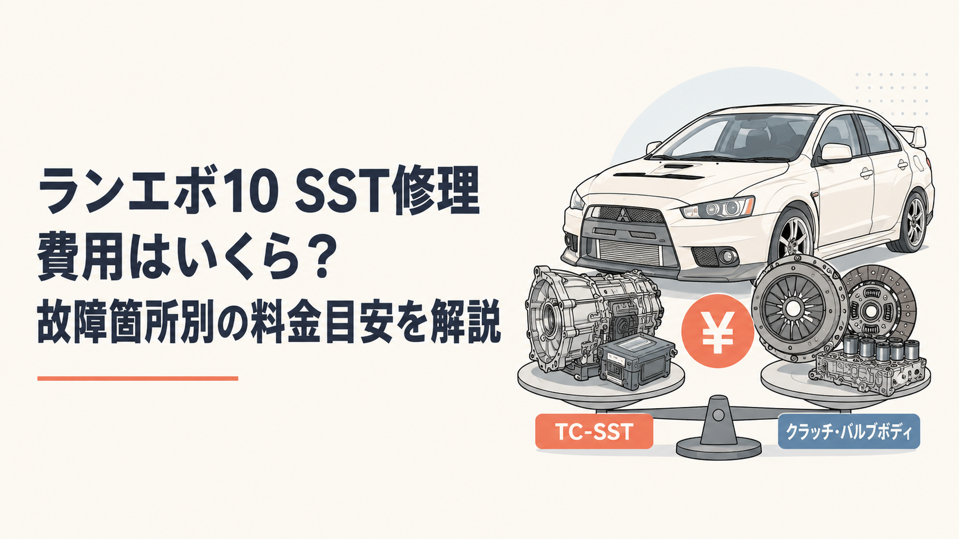 ランエボ10のTC-SSTとクラッチやバルブボディの修理費用を比較するシーン