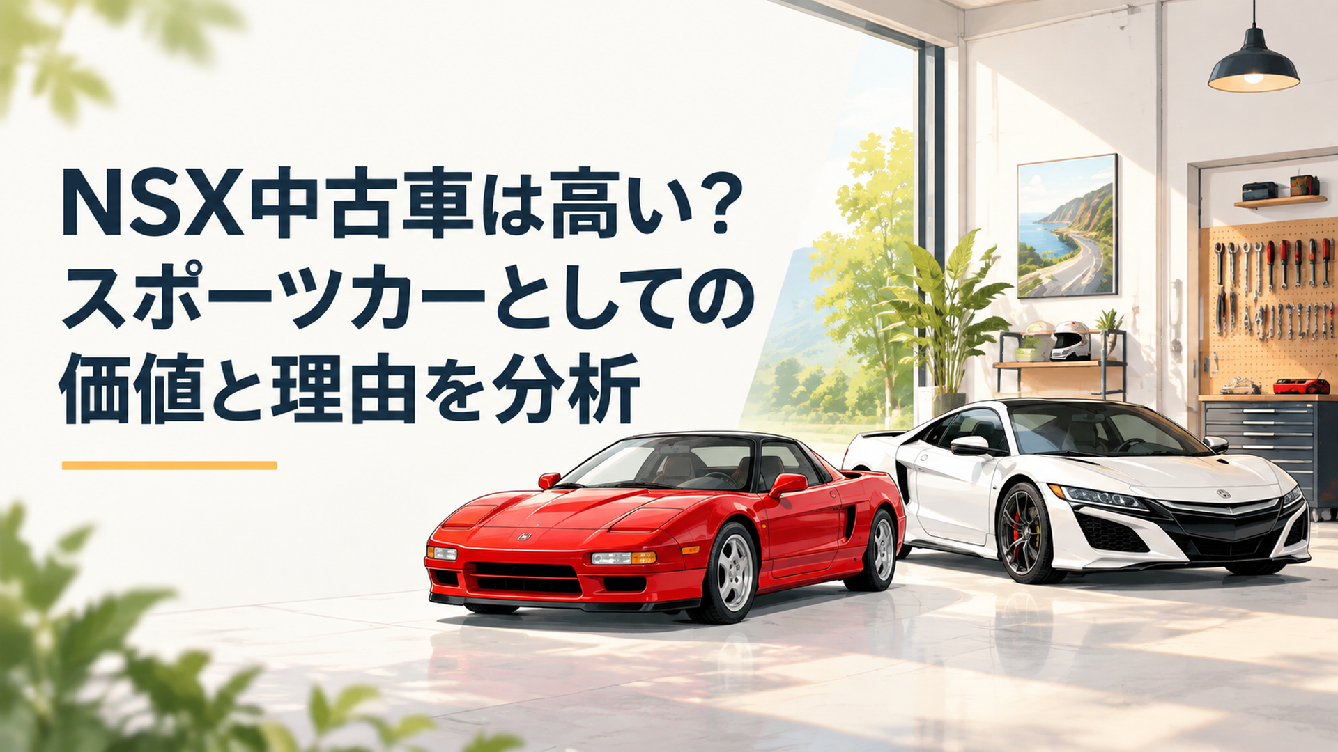 初代NSXと2代目NSXが並ぶスポーツカー展示イメージ