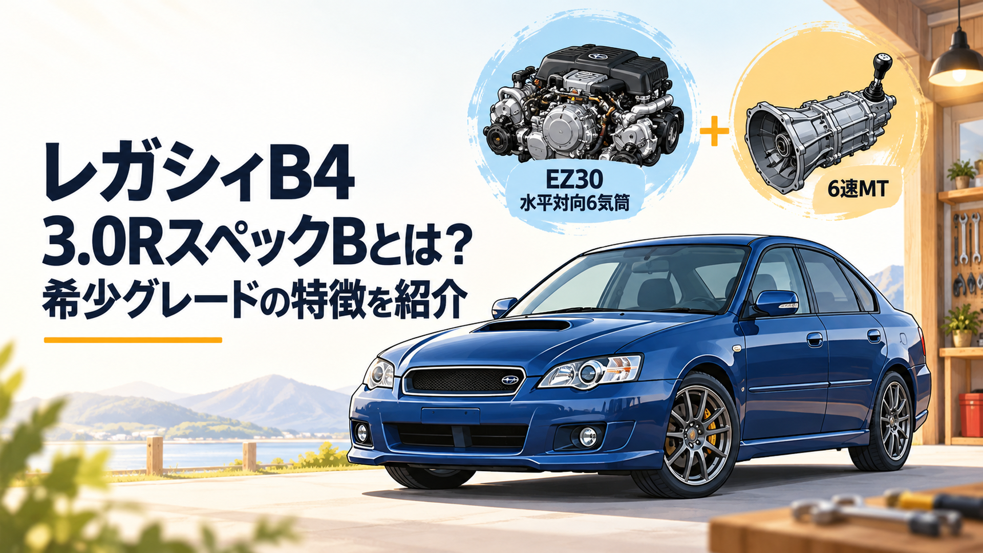 レガシィB4 3.0RスペックBとEZ30水平対向6気筒・6速MTを組み合わせたスポーツセダンのイメージ